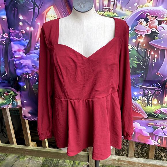 Torrid Red Long Sleeve Scoop Neck Blouse Plus Size 3 (3X) - Picture 1 of 5